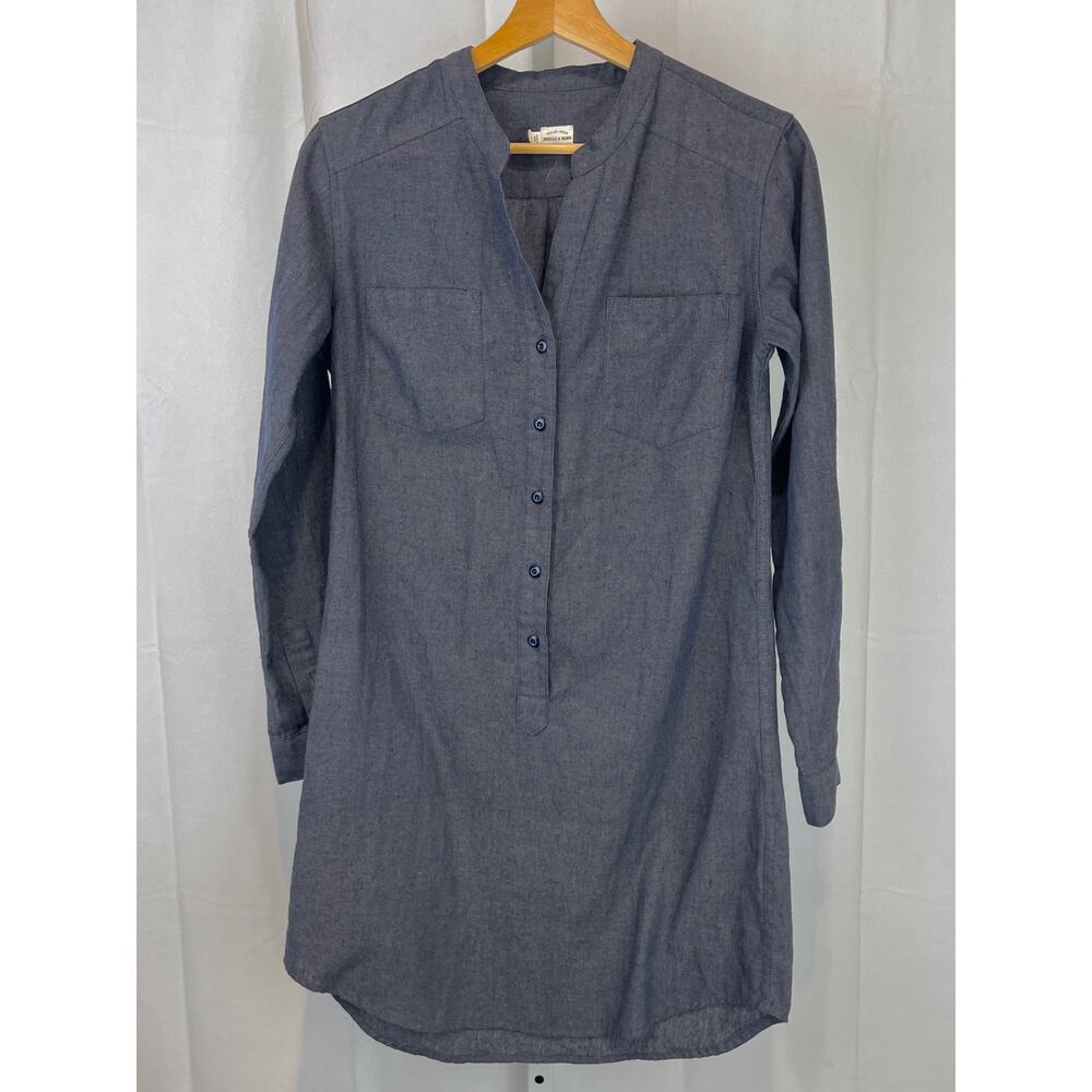 BRIDGE AND BURN Popover Shirt Dress Long Sleeve Linen Blend Blue Size S